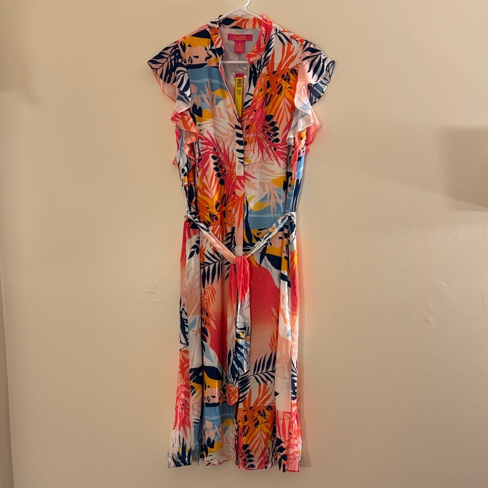SALE CATHERINE CATHERINE MALANDRINO Malibu Print Belted Button Down Dress